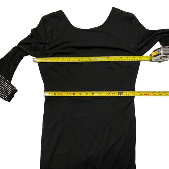 AQUA LUXE Little Black Dress Mini Bodycon Rhinestone Cuffs Women Small V-Back‎ - Picture 8 of 10